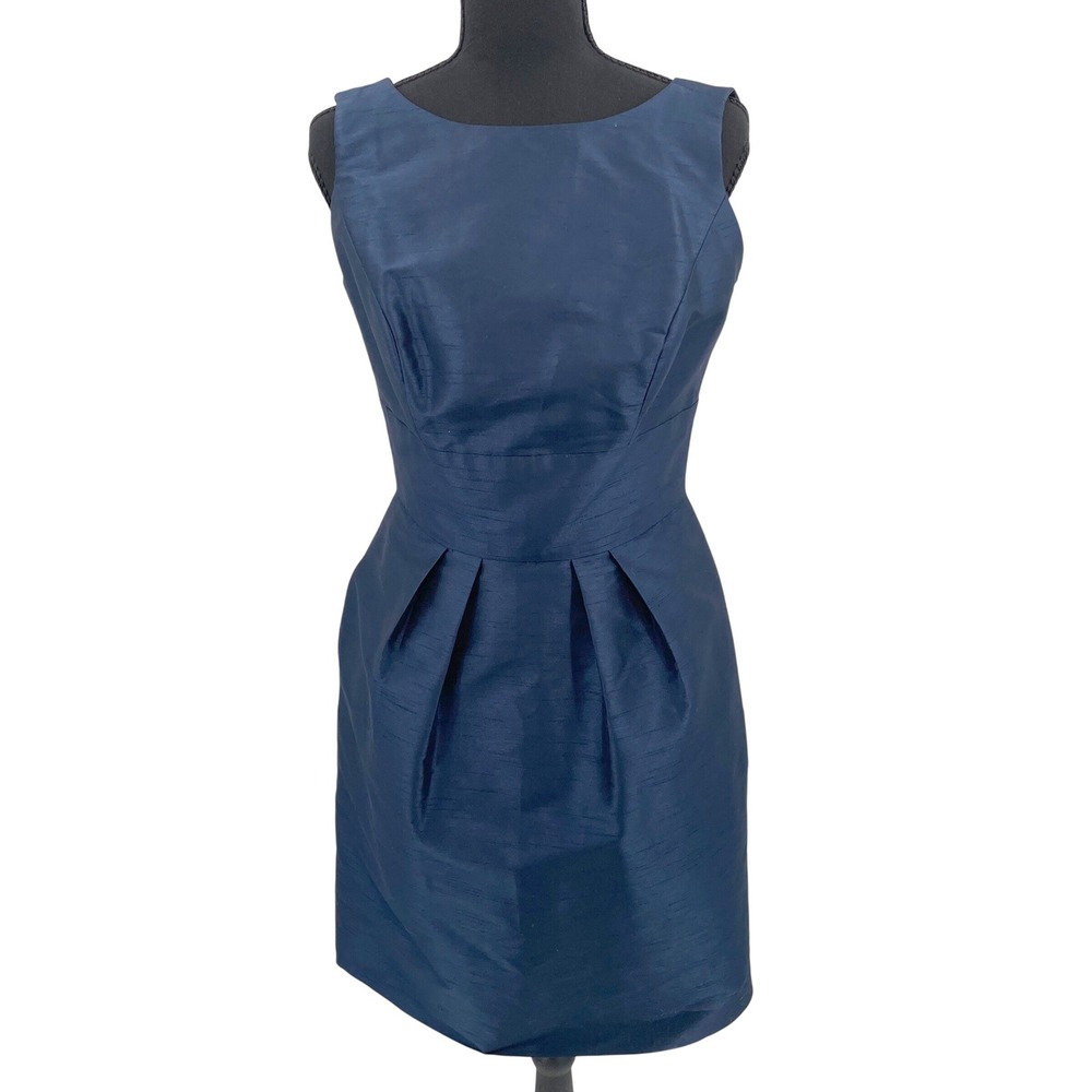 Alfred Sung Midnight Blue Dupioni Cocktail‎ Dress Sleeveless Size 6 Back Bow